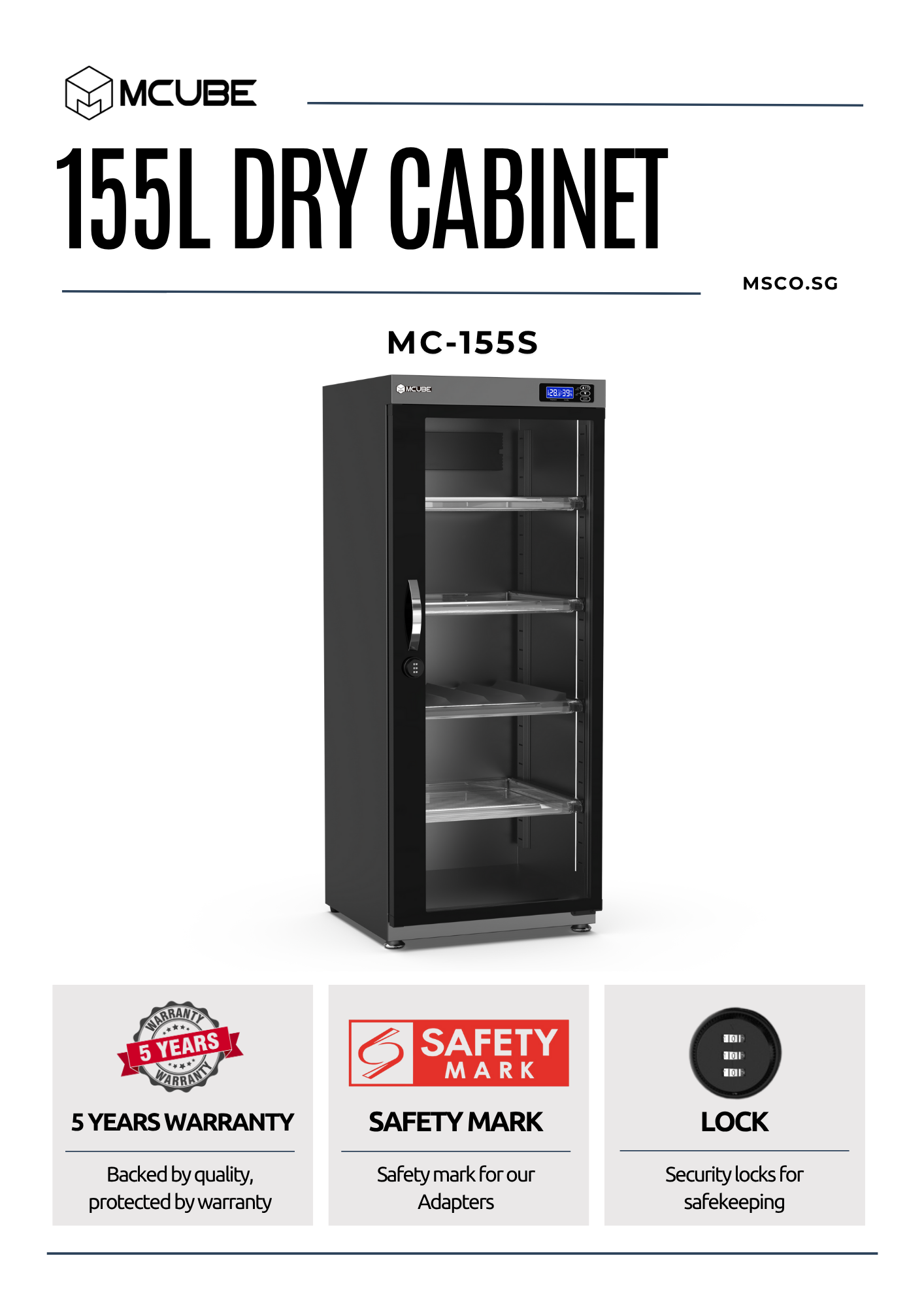 MCUBE MC-155S 155L dry cabinet Singapore — professional camera dry box for large collections