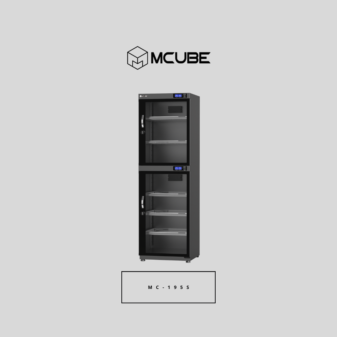 MCUBE 195L dry cabinet dual digital LCD humidity displays
