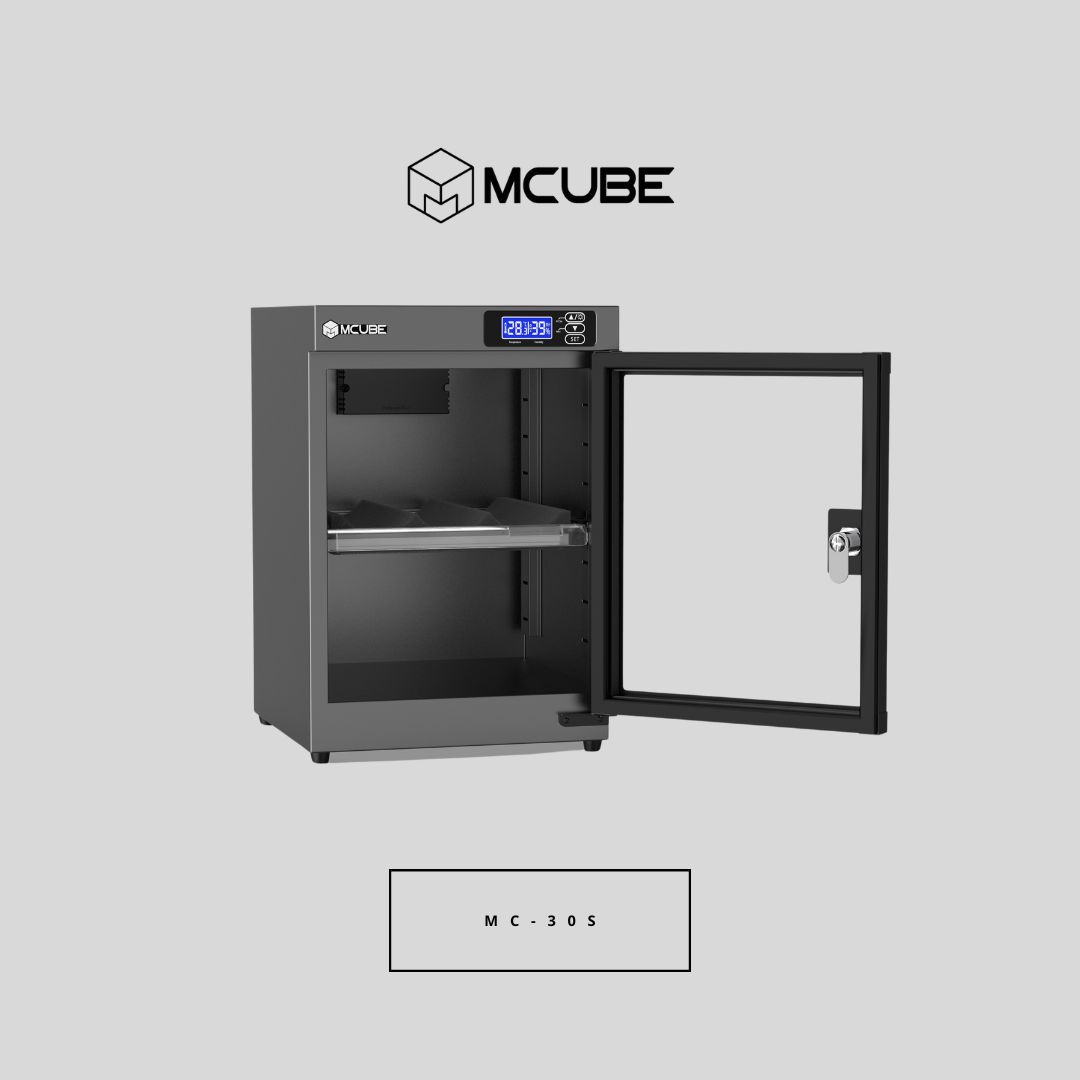 MCUBE 30L dry cabinet with lenses stored inside
